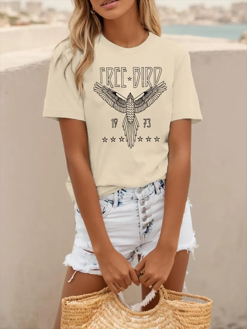 Rock Band Vintage T Shirts for Women Eagle Graphic Tees Retro Bird Country Concert Music Shirt Cotton Summer Tops