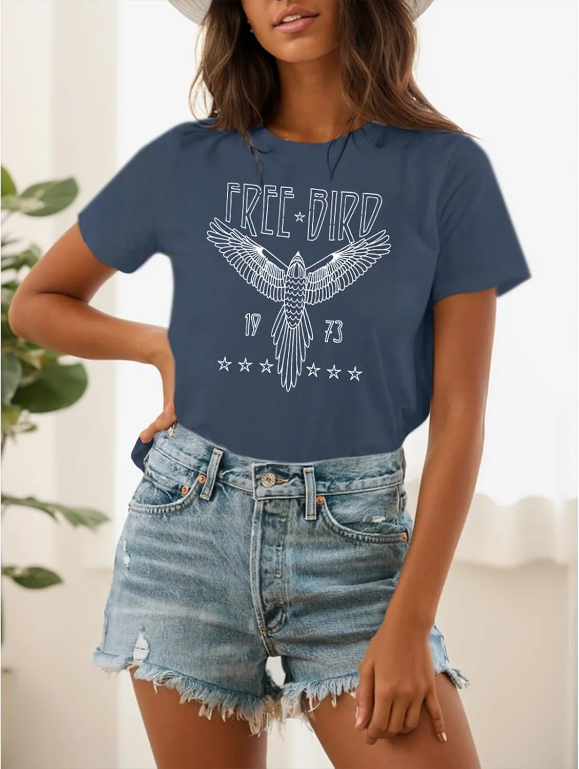 Rock Band Vintage T Shirts for Women Eagle Graphic Tees Retro Bird Country Concert Music Shirt Cotton Summer Tops