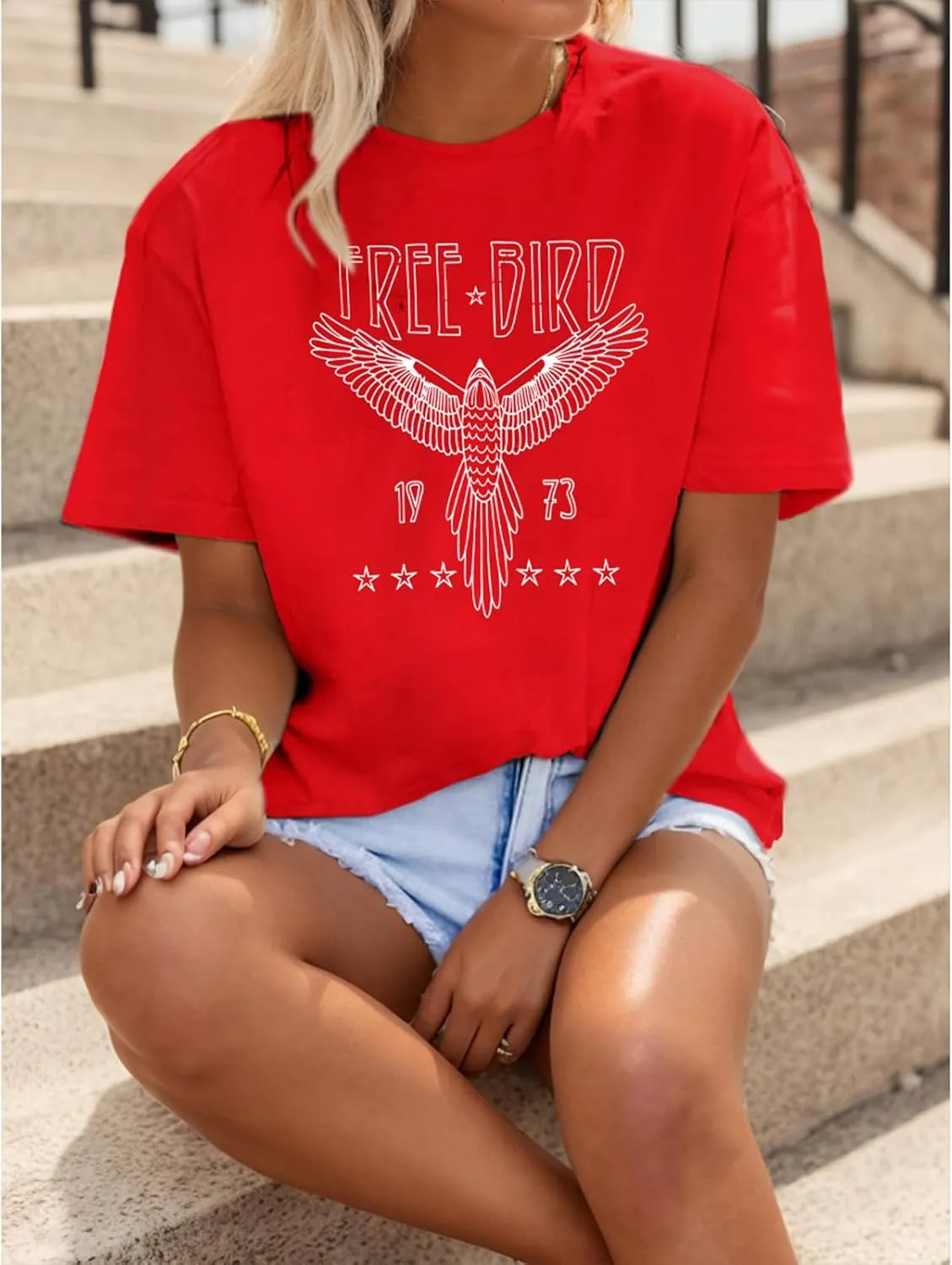 Rock Band Vintage T Shirts for Women Eagle Graphic Tees Retro Bird Country Concert Music Shirt Cotton Summer Tops
