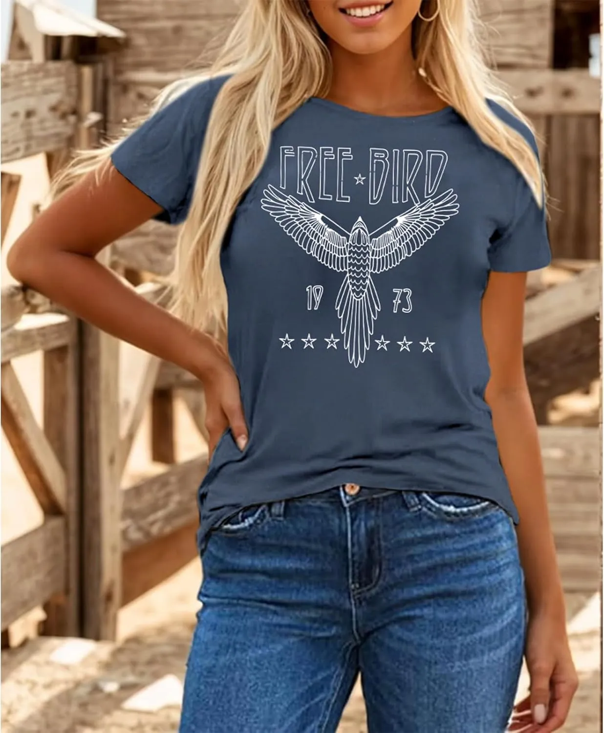 Rock Band Vintage T Shirts for Women Eagle Graphic Tees Retro Bird Country Concert Music Shirt Cotton Summer Tops