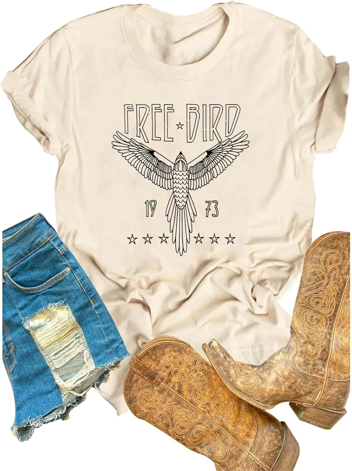 Rock Band Vintage T Shirts for Women Eagle Graphic Tees Retro Bird Country Concert Music Shirt Cotton Summer Tops