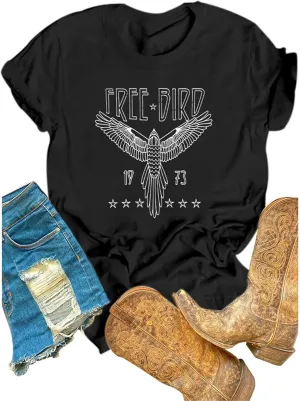 Rock Band Vintage T Shirts for Women Eagle Graphic Tees Retro Bird Country Concert Music Shirt Cotton Summer Tops
