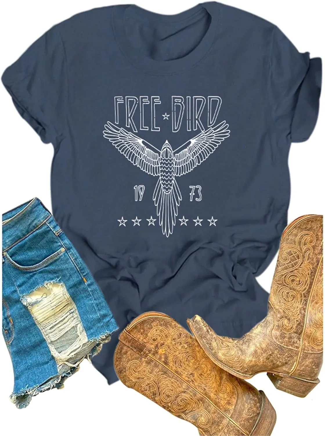 Rock Band Vintage T Shirts for Women Eagle Graphic Tees Retro Bird Country Concert Music Shirt Cotton Summer Tops
