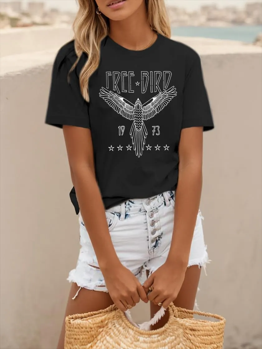 Rock Band Vintage T Shirts for Women Eagle Graphic Tees Retro Bird Country Concert Music Shirt Cotton Summer Tops