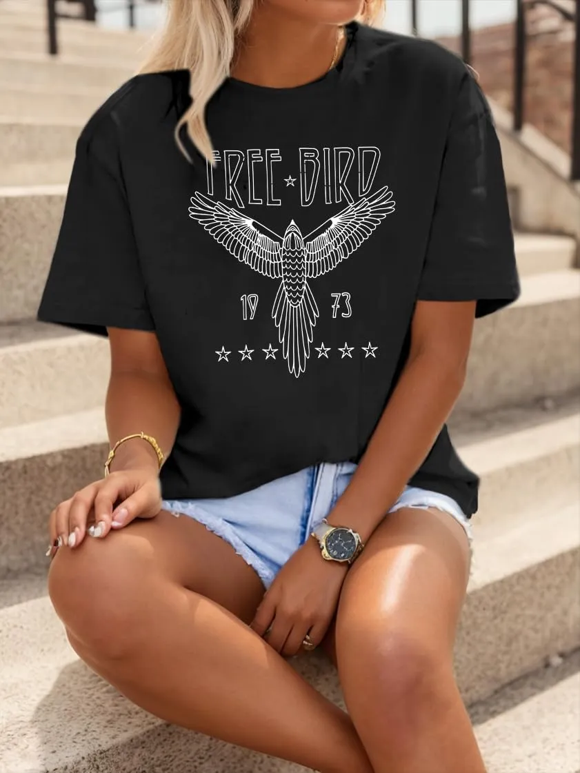 Rock Band Vintage T Shirts for Women Eagle Graphic Tees Retro Bird Country Concert Music Shirt Cotton Summer Tops