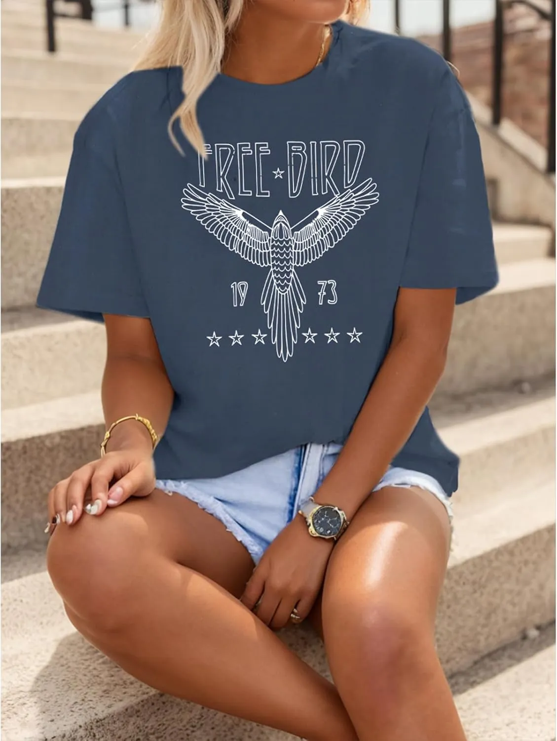 Rock Band Vintage T Shirts for Women Eagle Graphic Tees Retro Bird Country Concert Music Shirt Cotton Summer Tops