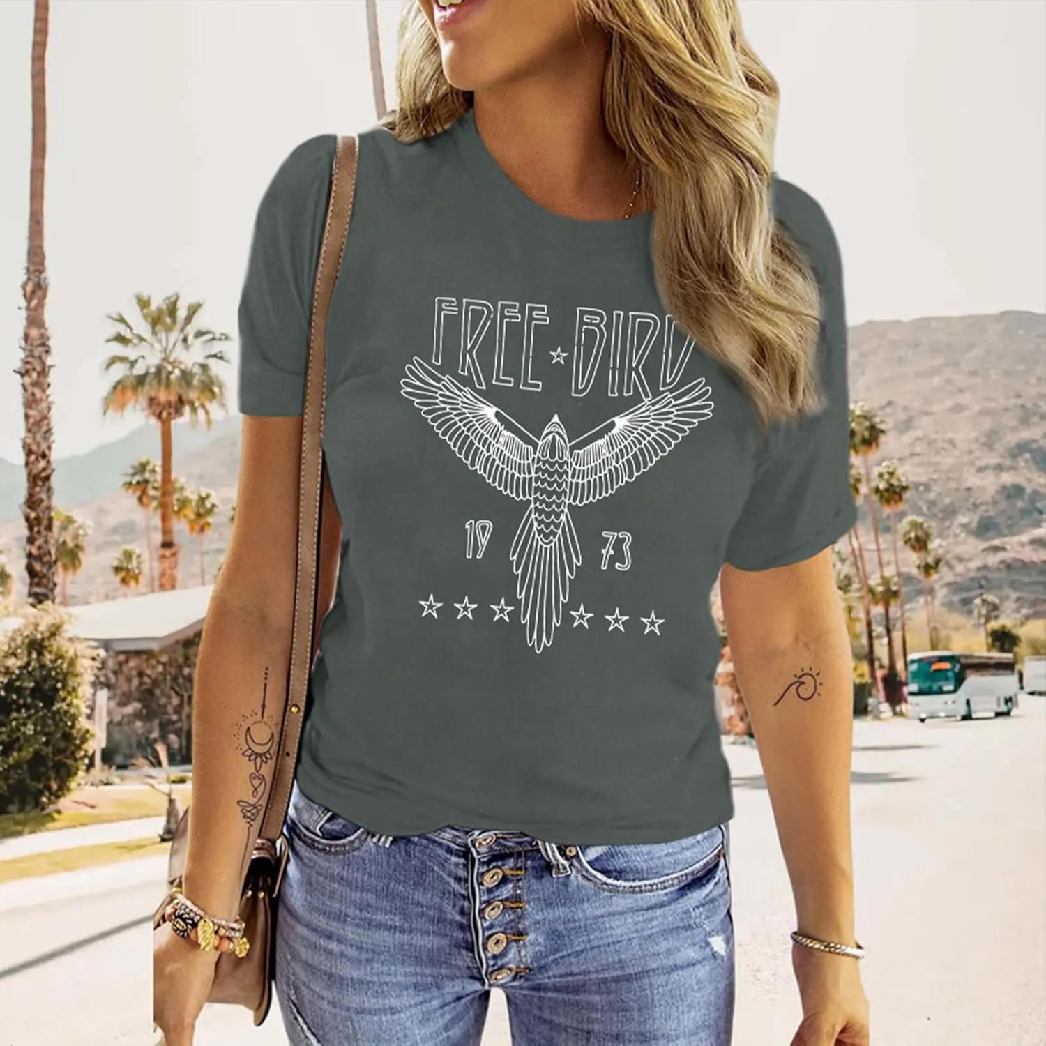Rock Band Vintage T Shirts for Women Eagle Graphic Tees Retro Bird Country Concert Music Shirt Cotton Summer Tops