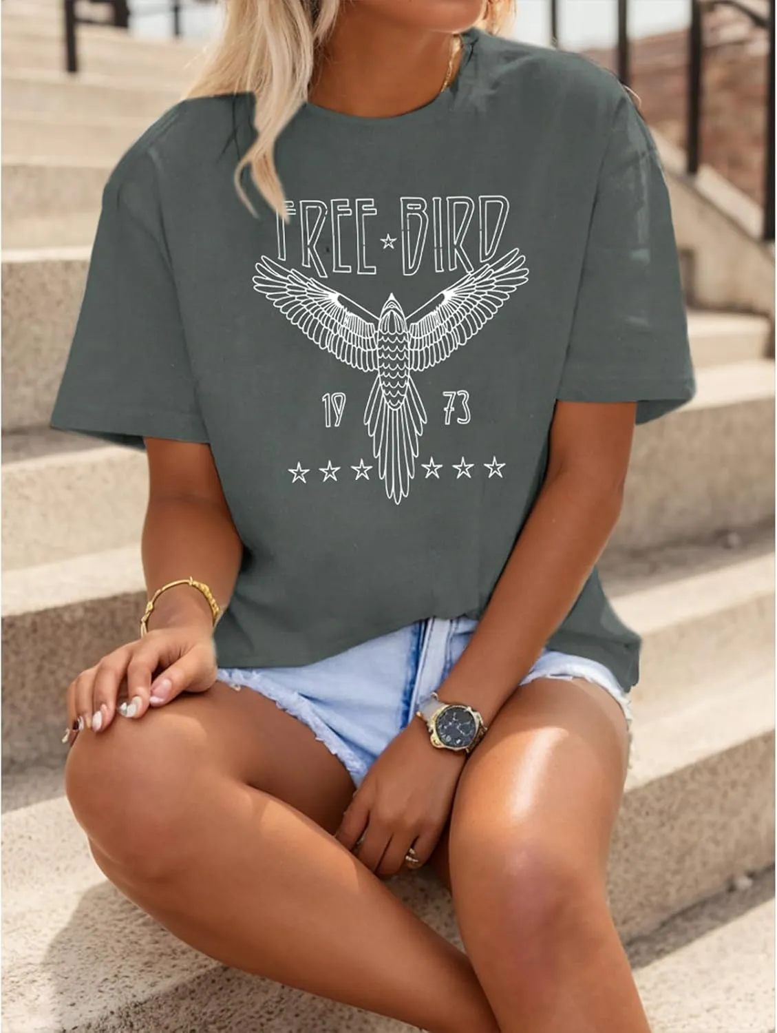 Rock Band Vintage T Shirts for Women Eagle Graphic Tees Retro Bird Country Concert Music Shirt Cotton Summer Tops