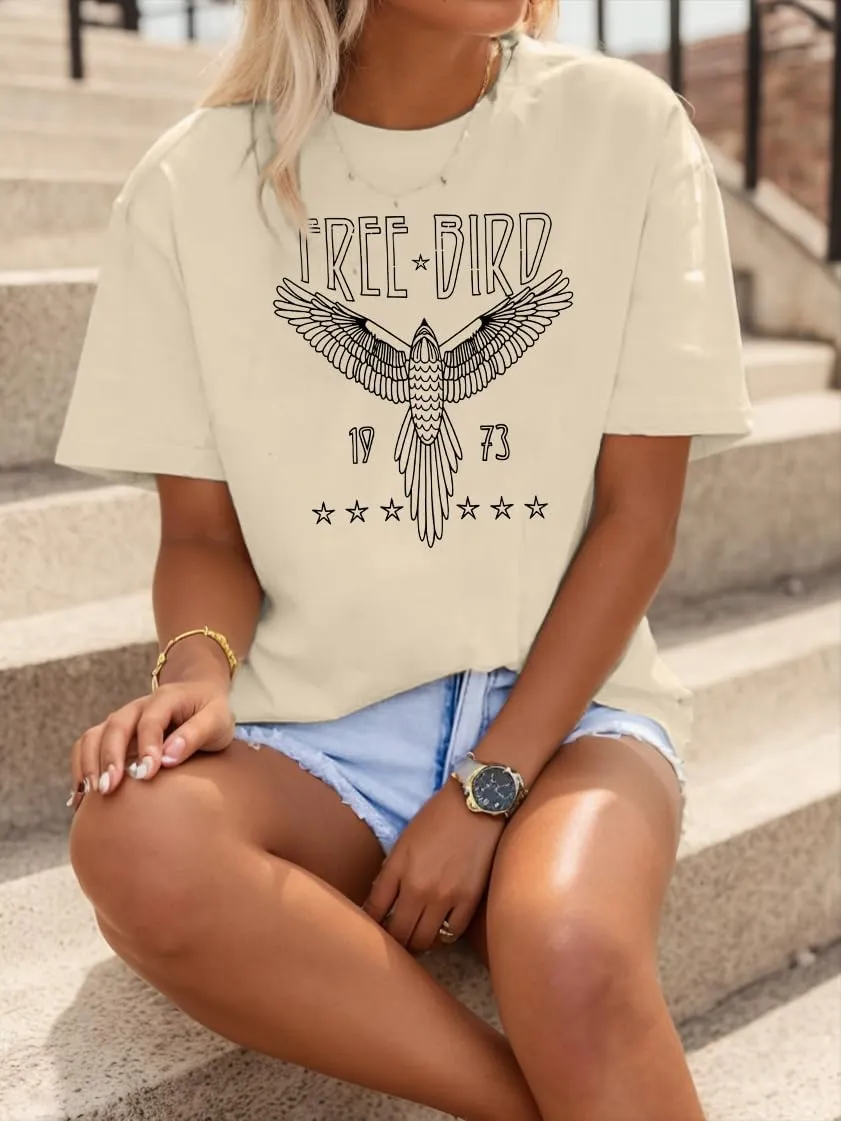 Rock Band Vintage T Shirts for Women Eagle Graphic Tees Retro Bird Country Concert Music Shirt Cotton Summer Tops