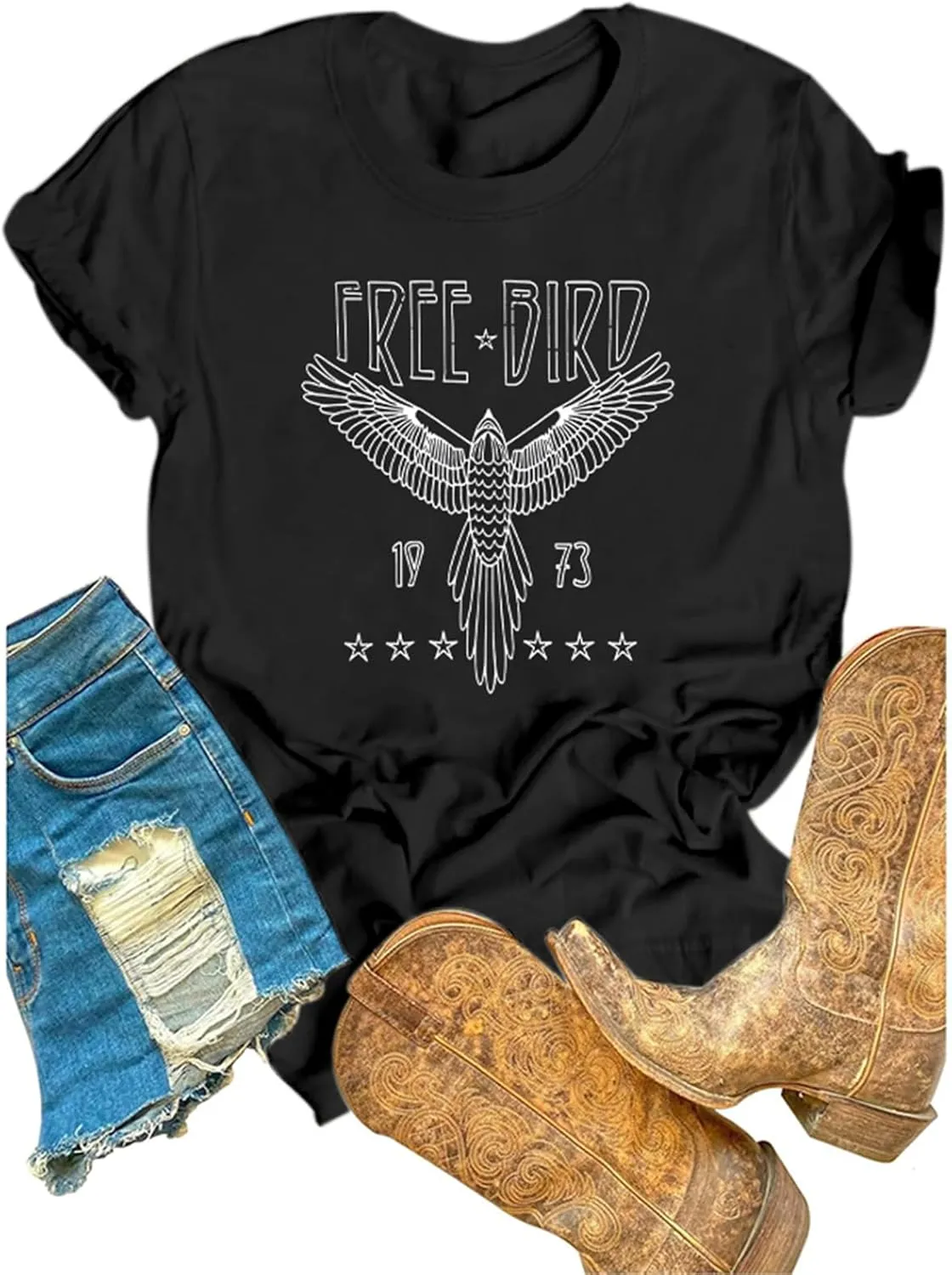 Rock Band Vintage T Shirts for Women Eagle Graphic Tees Retro Bird Country Concert Music Shirt Cotton Summer Tops