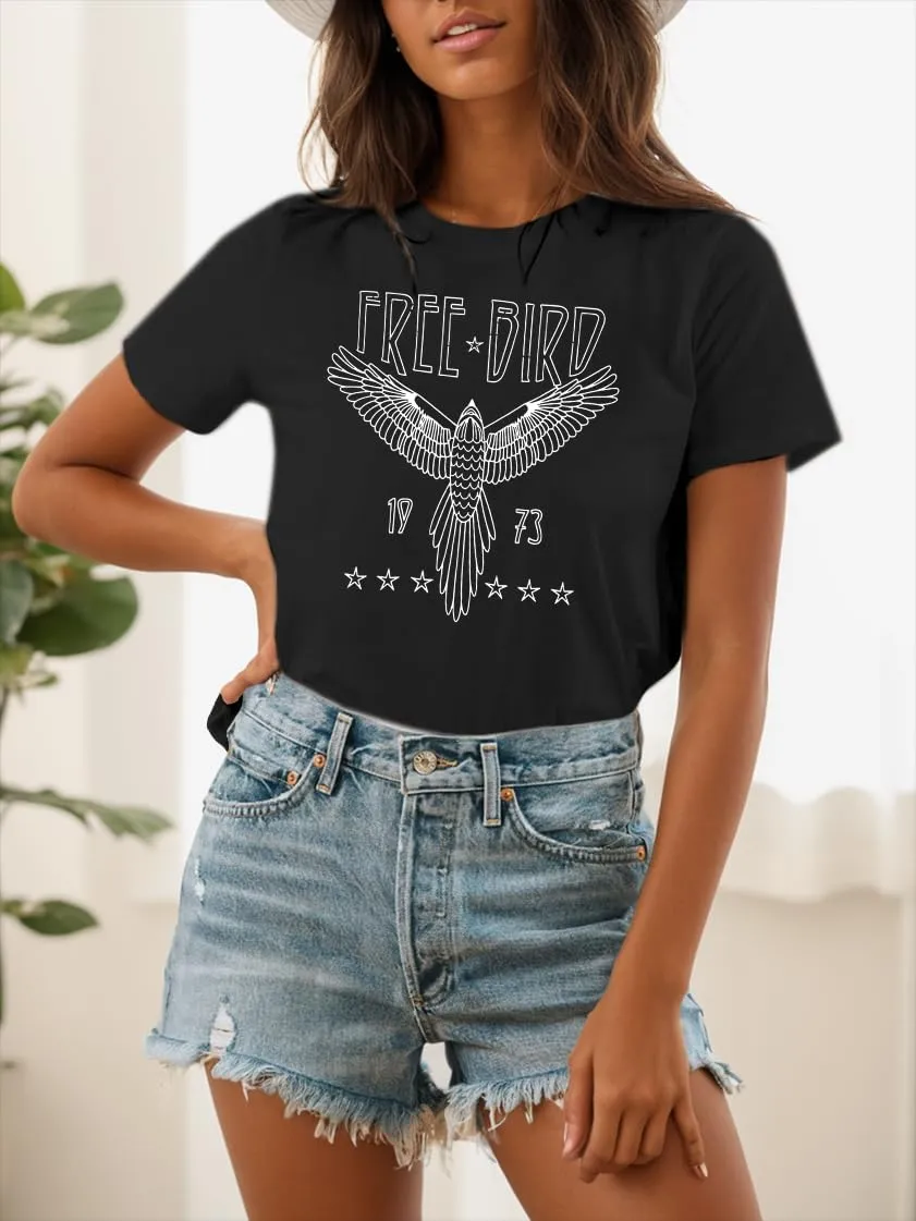 Rock Band Vintage T Shirts for Women Eagle Graphic Tees Retro Bird Country Concert Music Shirt Cotton Summer Tops