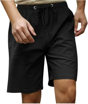 Running Shorts for Men Cotton Linen Shorts Drawstring Elastic Waist Shorts with Pockets Comfy Basketball Shorts