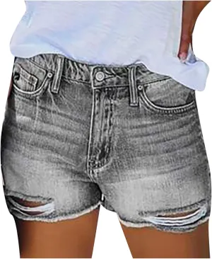 Rvidbe Womens Jean Shorts Teen Girls Casual Summer Comfy High Waisted Stretchy Ripped Denim Shorts with Pockets Denim Shorts Women Shorts for Women
