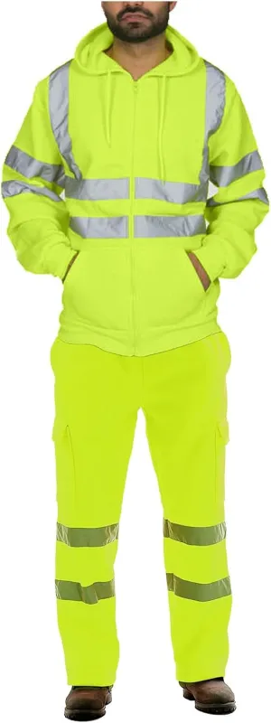 Safety Hi Vis Rain Set Class 3 High Visibility Rain Gear for Men Rain Suits Waterproof Reflective Hooded Jacket Pants