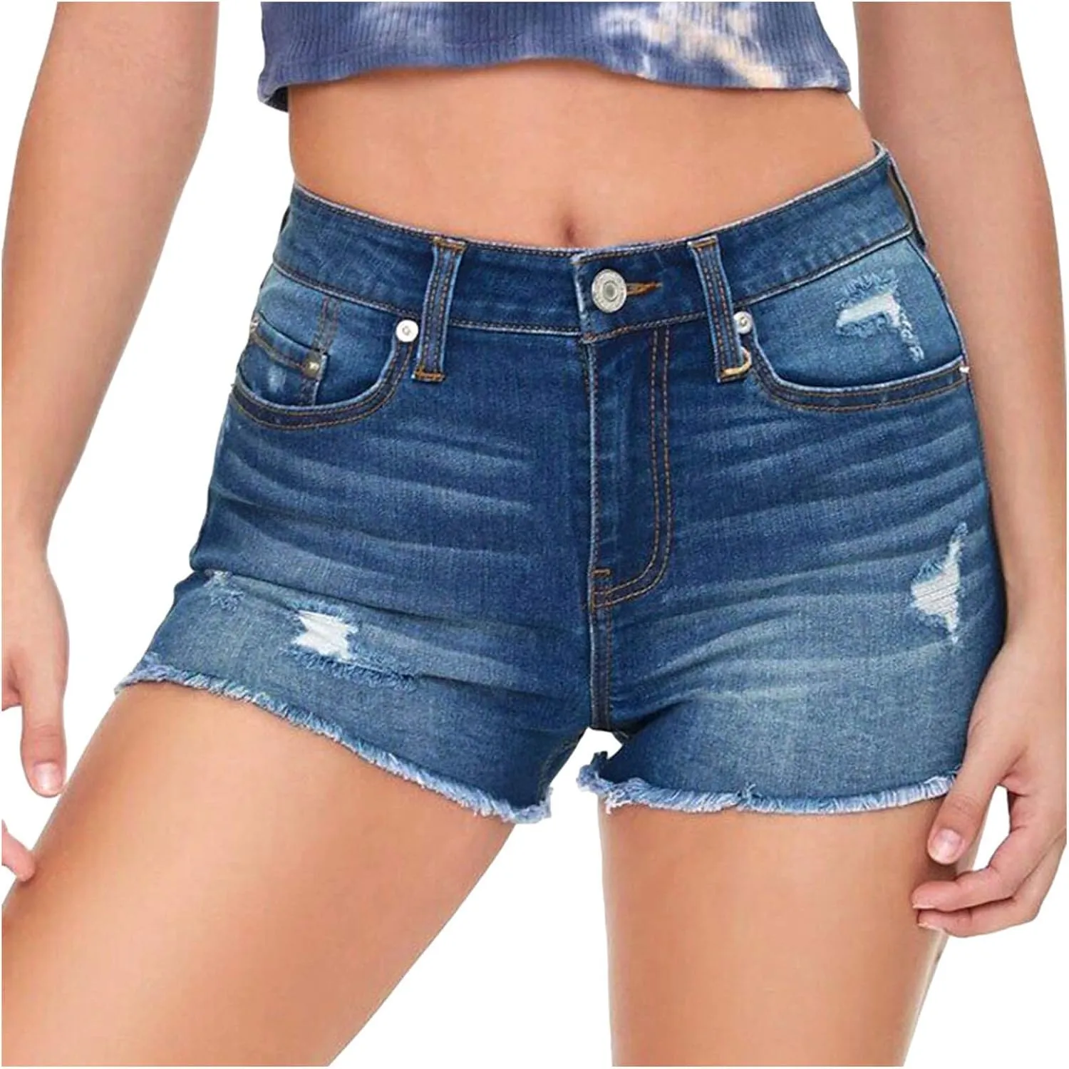 Shorts for Women Denim High Waisted Solid Stretchable Trendy Mom Jean Shorts with Pockets Raw Hem Hot Shorts Summer Shorts for Teen Girls