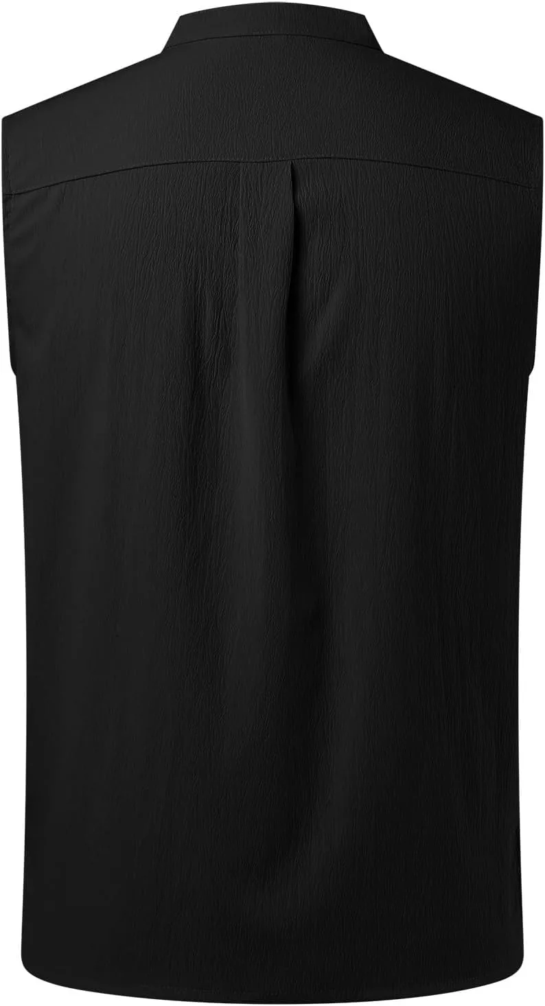 Sleeveless Linen Shirts for Men Casual Summer Comfy Solid Button Down Henley Tank Tops Designer Vocation Beach Shirts