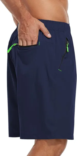 SPOSULEI Men's Athletic Hiking Shorts Water Resistant Quick-Dry Lightweight Outdoor Sweat Shorts with Zipper Pockets