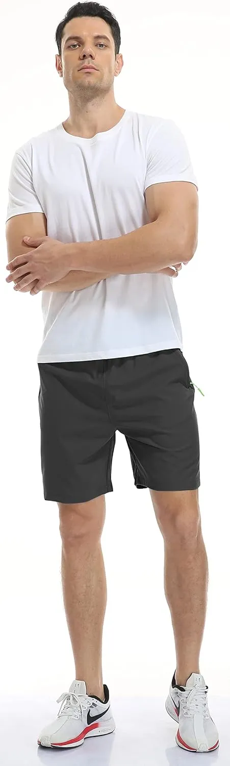 SPOSULEI Men's Athletic Hiking Shorts Water Resistant Quick-Dry Lightweight Outdoor Sweat Shorts with Zipper Pockets