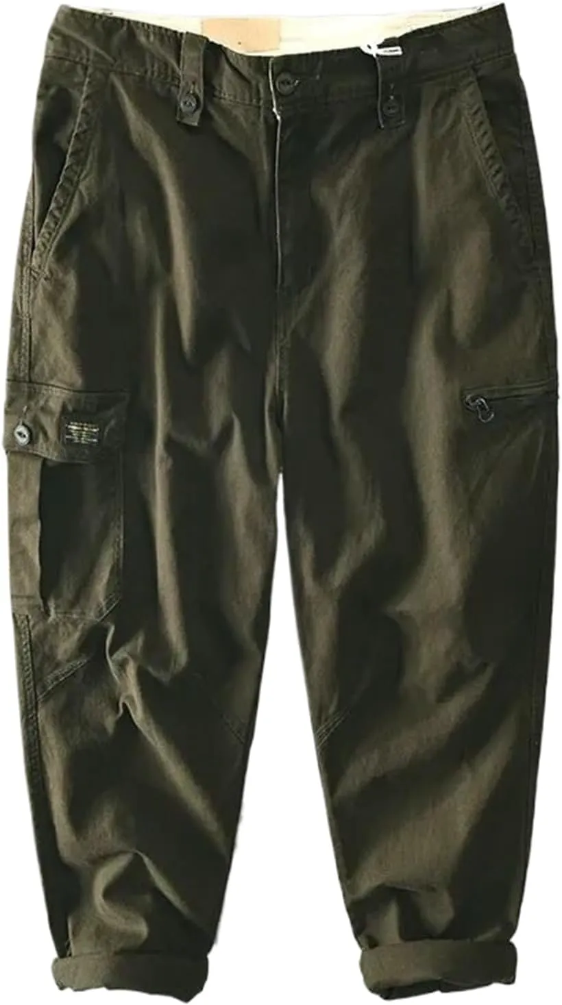 Spring Autumn Cotton Cargo Pants Men Multi-Pocket Casual Vintage Men Trousers