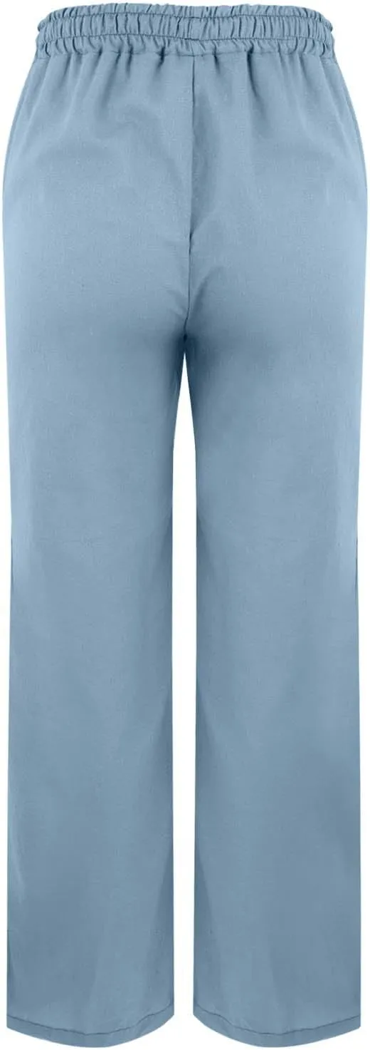 Striped Linen Pants for Women Cropped Trim Elastic Waist Capris Lightweight Summer Beach Trousers with Pockets