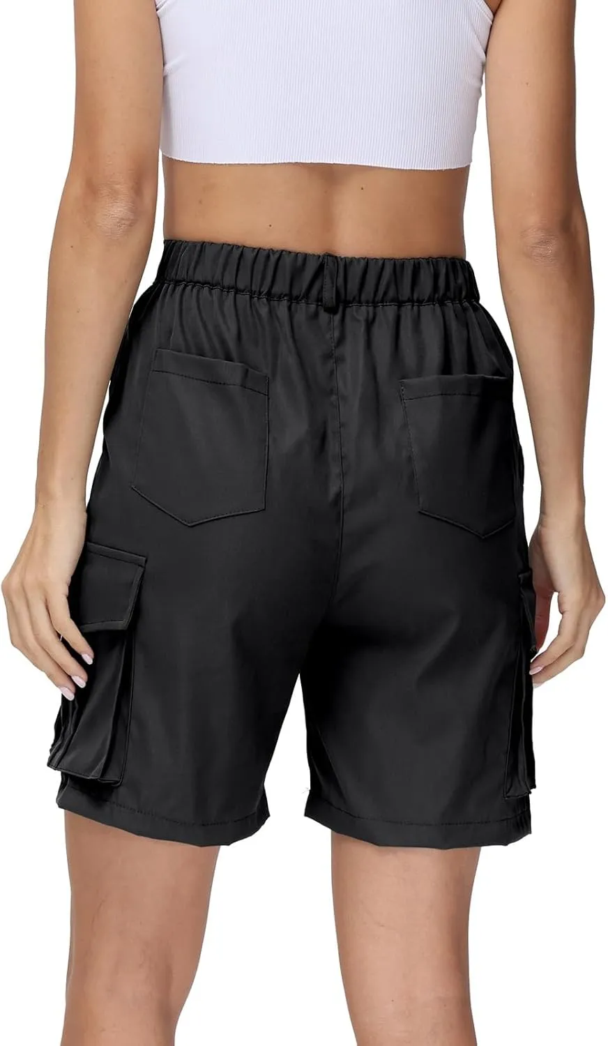 Summer Bermuda Cargo Shorts Women Knee Length Hiking Shorts 6 Pockets Casual High Waisted Camping Travel Shorts 2024