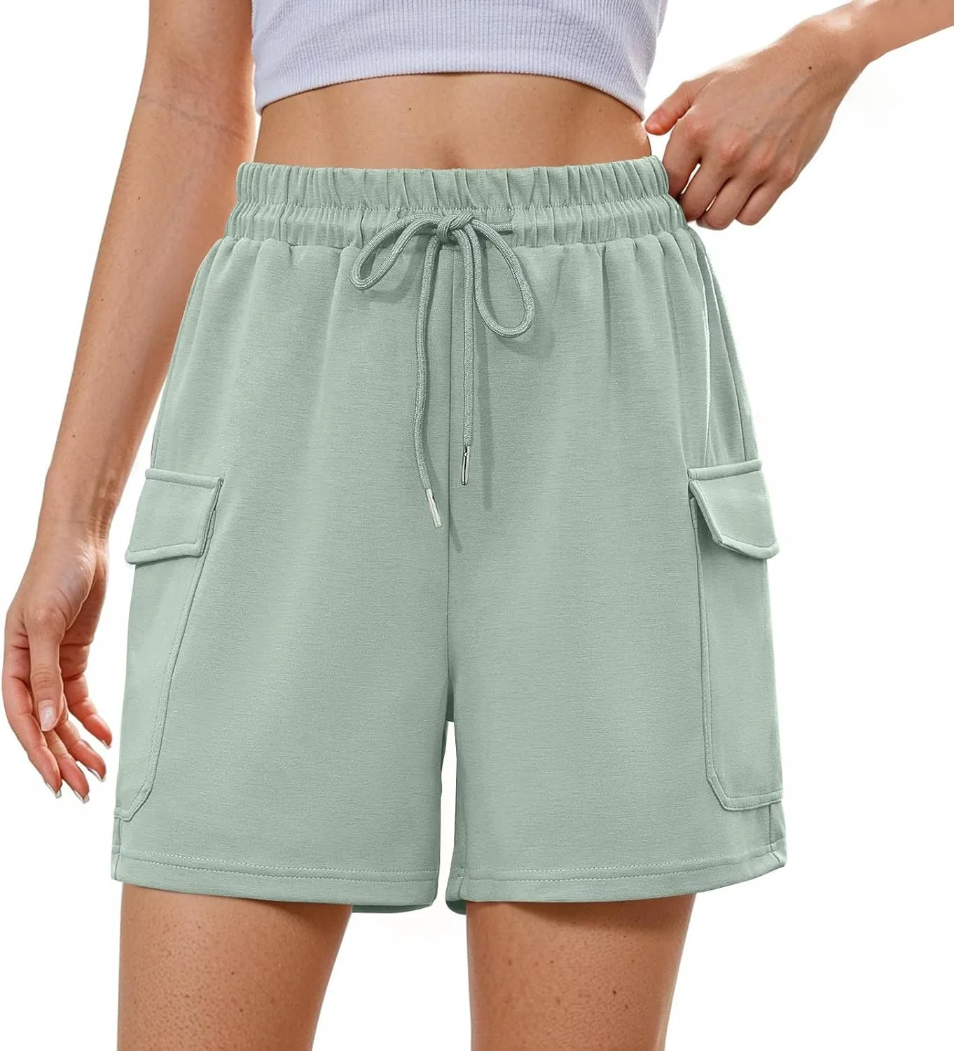 Summer Workout Shorts Women Drawstring High Waist Cotton Sweat Shorts Baggy Running Athletic Short Pants with Pockets