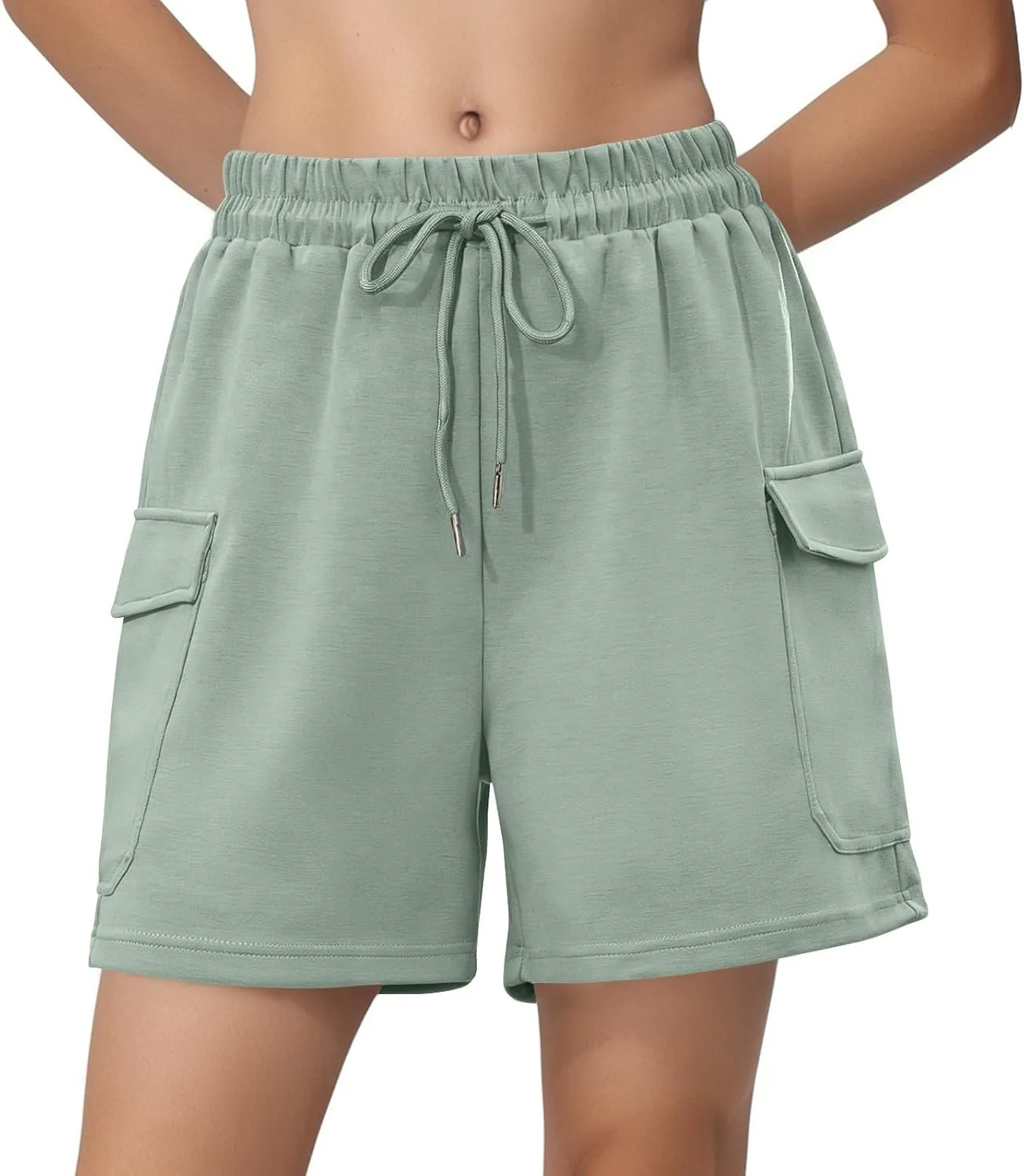 Summer Workout Shorts Women Drawstring High Waist Cotton Sweat Shorts Baggy Running Athletic Short Pants with Pockets