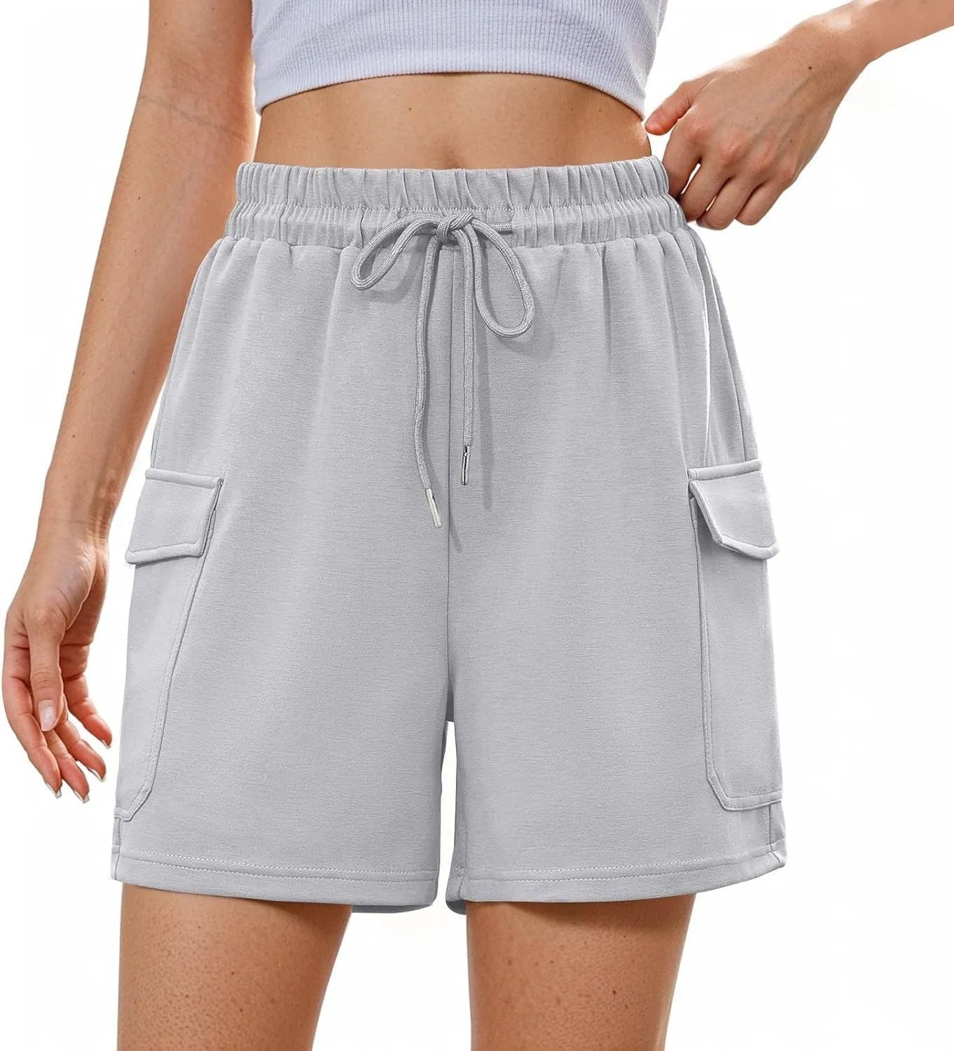 Summer Workout Shorts Women Drawstring High Waist Cotton Sweat Shorts Baggy Running Athletic Short Pants with Pockets