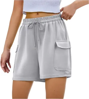Summer Workout Shorts Women Drawstring High Waist Cotton Sweat Shorts Baggy Running Athletic Short Pants with Pockets