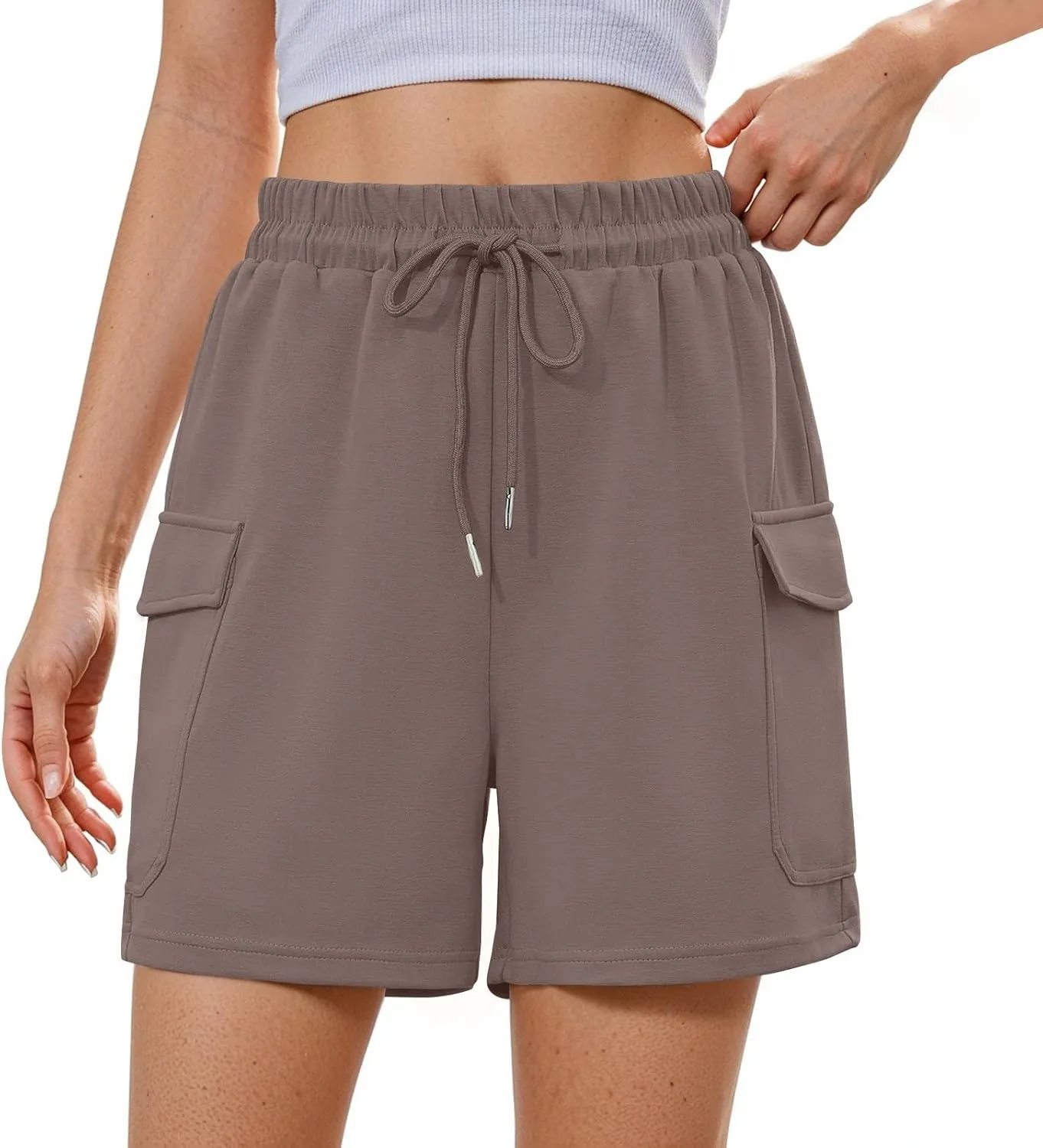 Summer Workout Shorts Women Drawstring High Waist Cotton Sweat Shorts Baggy Running Athletic Short Pants with Pockets
