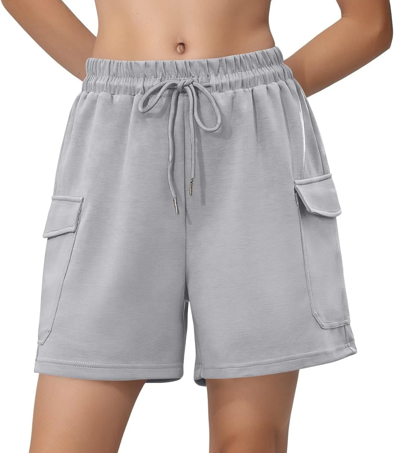 Summer Workout Shorts Women Drawstring High Waist Cotton Sweat Shorts Baggy Running Athletic Short Pants with Pockets