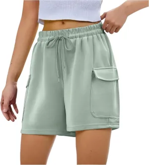 Summer Workout Shorts Women Drawstring High Waist Cotton Sweat Shorts Baggy Running Athletic Short Pants with Pockets