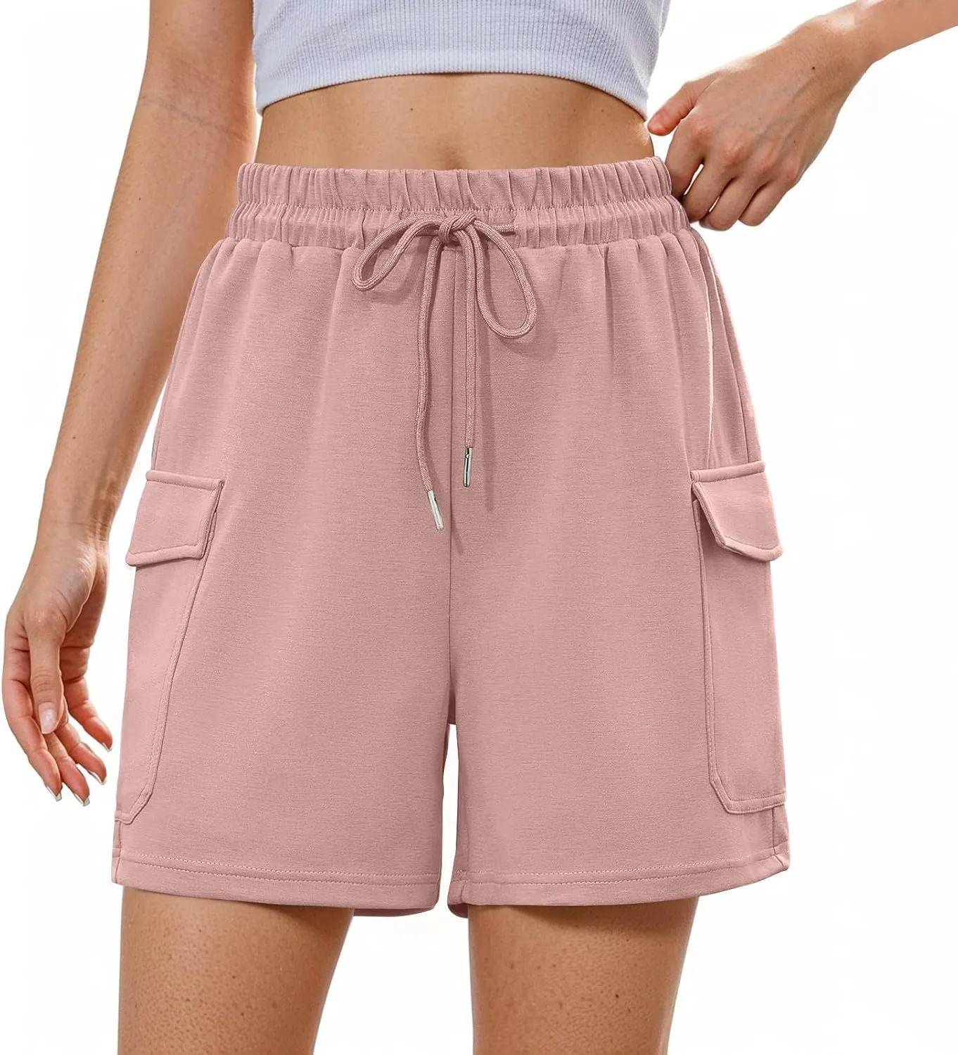 Summer Workout Shorts Women Drawstring High Waist Cotton Sweat Shorts Baggy Running Athletic Short Pants with Pockets