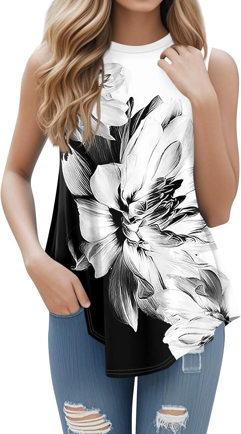 Tank Tops for Women Summer Sleeveless Blouses Dressy Casual Crewneck Loose Fit Flowy Tunic High Waisted Graphic Tees