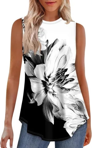 Tank Tops for Women Summer Sleeveless Blouses Dressy Casual Crewneck Loose Fit Flowy Tunic High Waisted Graphic Tees