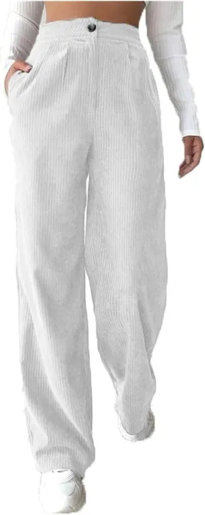 Thatrich Womens Corduroy Pants High Waisted Sweatpant Wide Leg Palazzo Pant Dressy Straight Leg Trouser for Work Lounge Pants