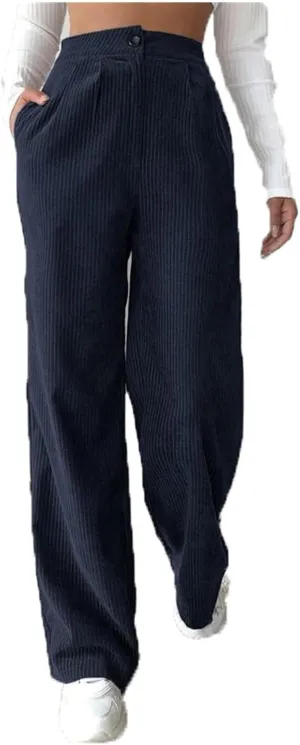 Thatrich Womens Corduroy Pants High Waisted Sweatpant Wide Leg Palazzo Pant Dressy Straight Leg Trouser for Work Lounge Pants