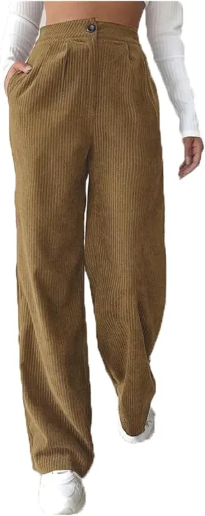 Thatrich Womens Corduroy Pants High Waisted Sweatpant Wide Leg Palazzo Pant Dressy Straight Leg Trouser for Work Lounge Pants