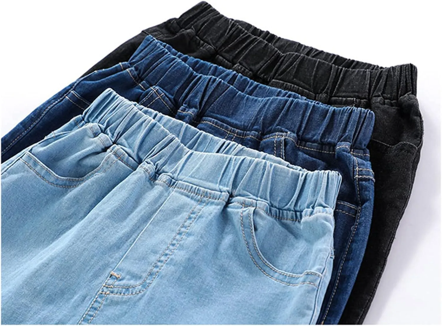 Toddler Pull On Chambray Shorts Boys Girls Roll Up Hem Denim Shorts Elastic Waist Midi Jeans Cargo Pants for Girls