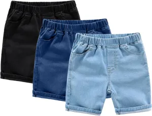 Toddler Pull On Chambray Shorts Boys Girls Roll Up Hem Denim Shorts Elastic Waist Midi Jeans Cargo Pants for Girls