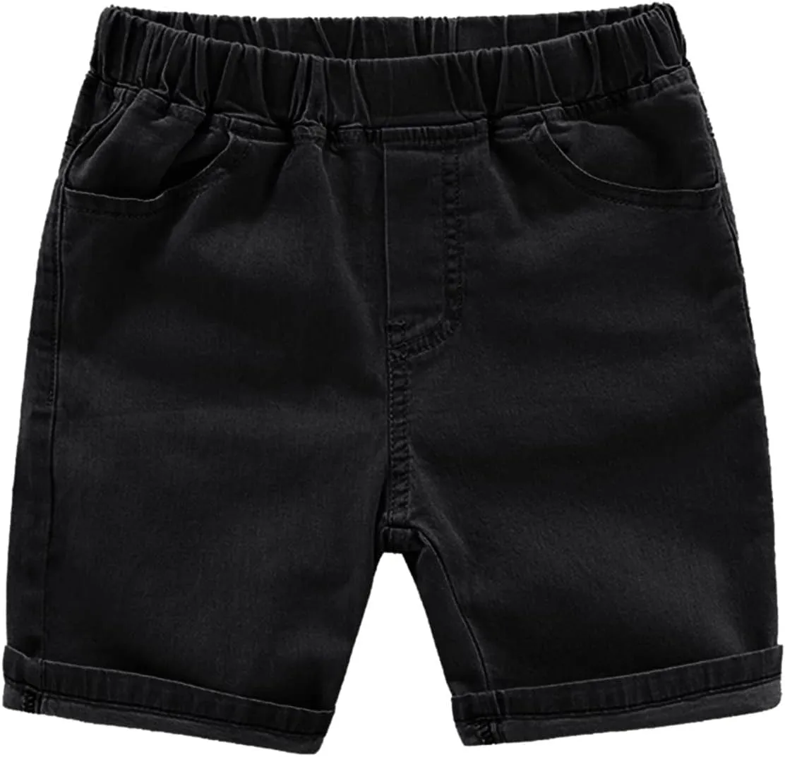 Toddler Pull On Chambray Shorts Boys Girls Roll Up Hem Denim Shorts Elastic Waist Midi Jeans Cargo Pants for Girls