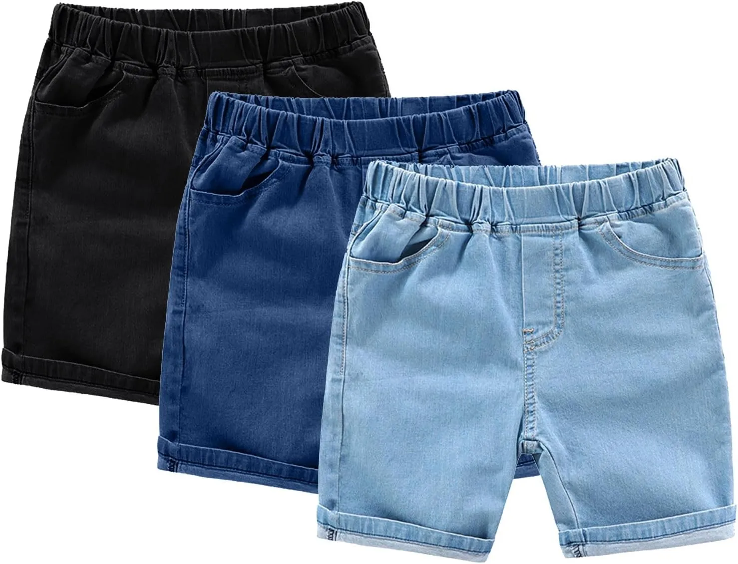 Toddler Pull On Chambray Shorts Boys Girls Roll Up Hem Denim Shorts Elastic Waist Midi Jeans Cargo Pants for Girls