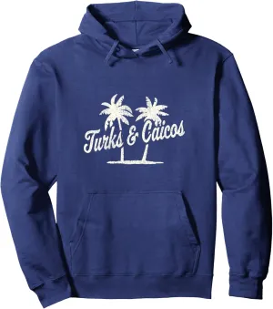Turks and Caicos Vintage 70s Palm Trees Graphic Pullover Hoodie
