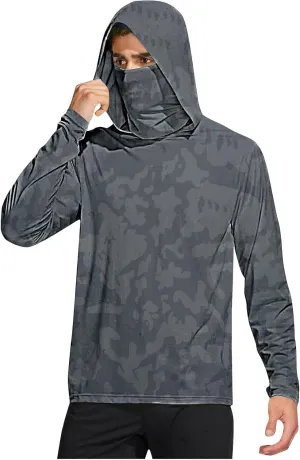 UPF 50  Shirts for Men Long Sleeve UV Sun Protection Rash Guard Fishing Shirts Lightweight Sun Hoodies with Face Mask