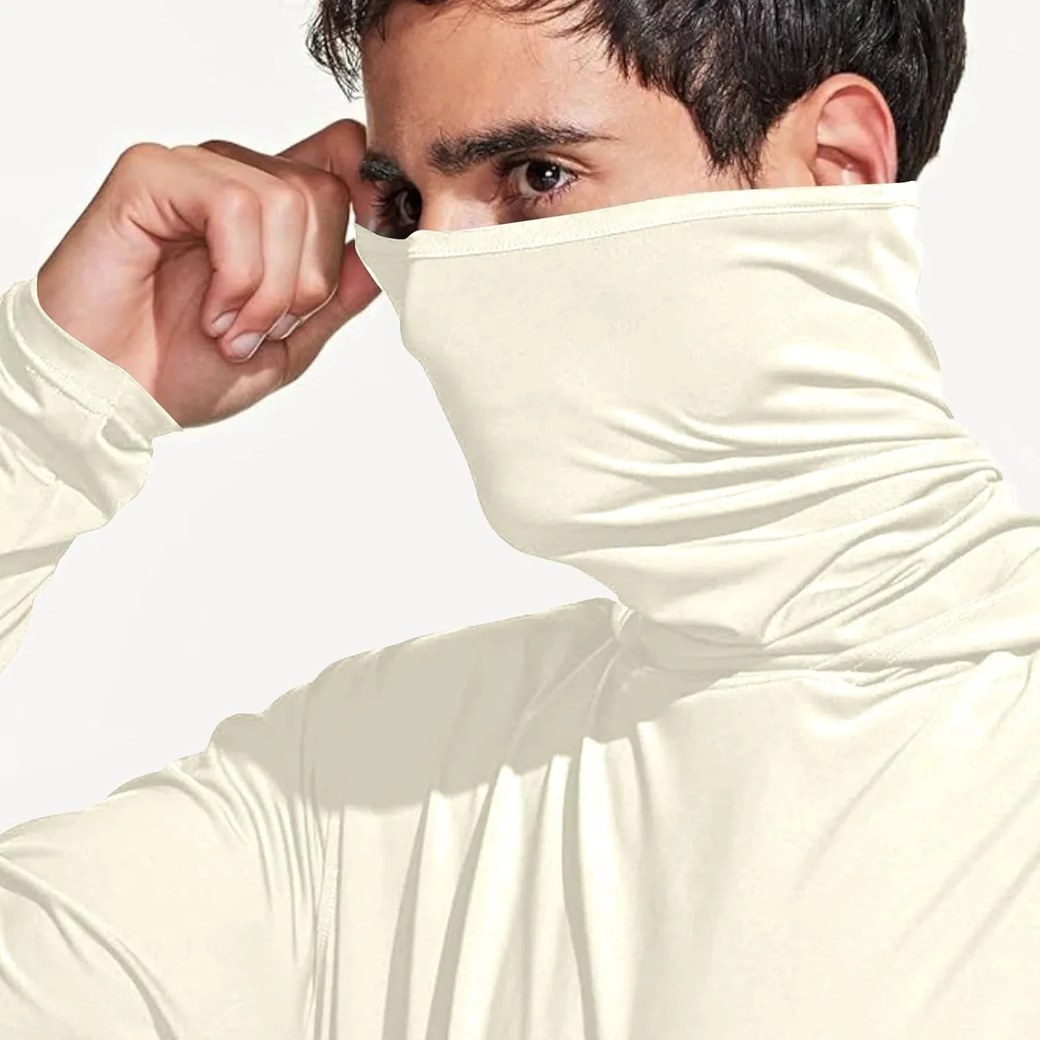 UPF 50  Shirts for Men Long Sleeve UV Sun Protection Rash Guard Fishing Shirts Lightweight Sun Hoodies with Face Mask
