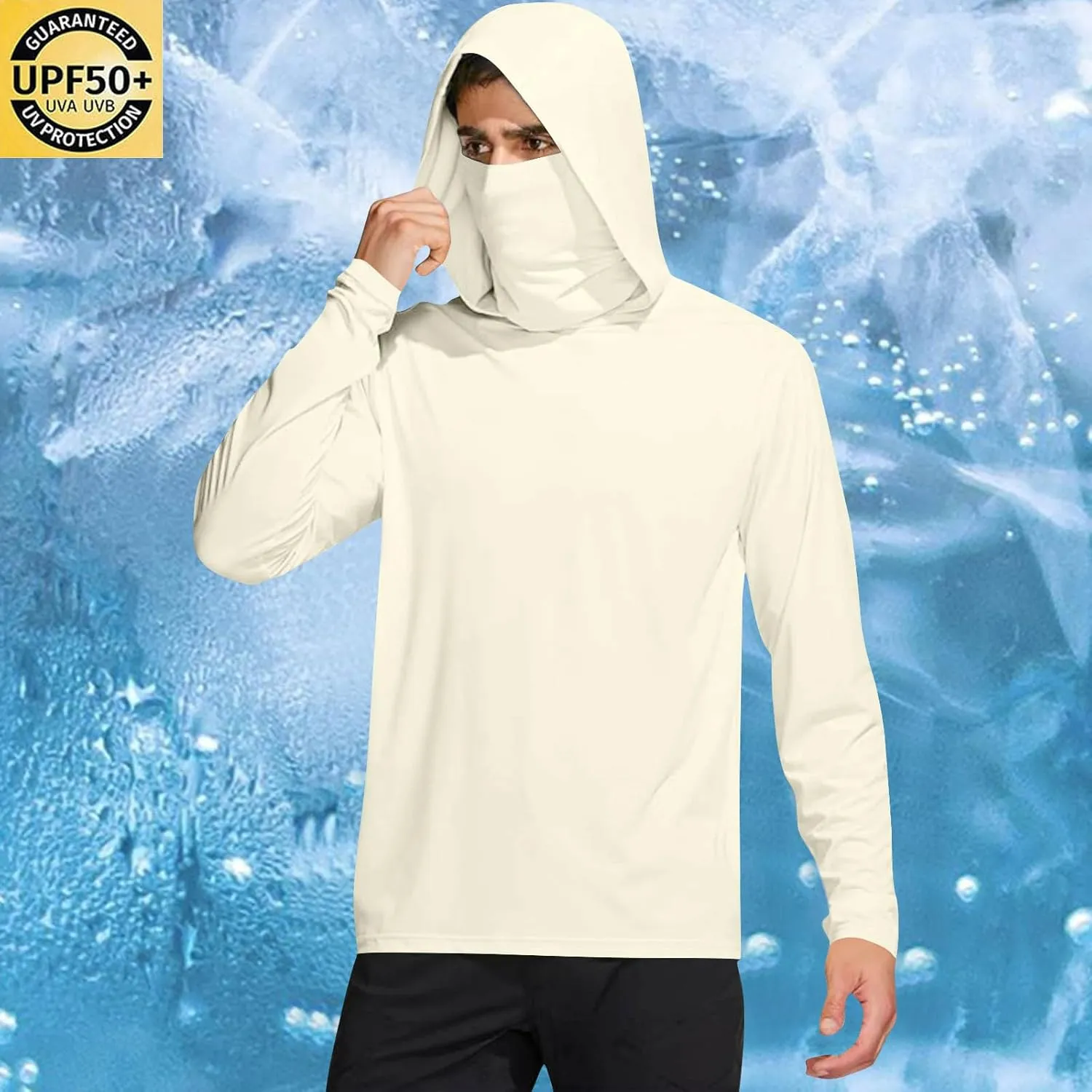 UPF 50  Shirts for Men Long Sleeve UV Sun Protection Rash Guard Fishing Shirts Lightweight Sun Hoodies with Face Mask