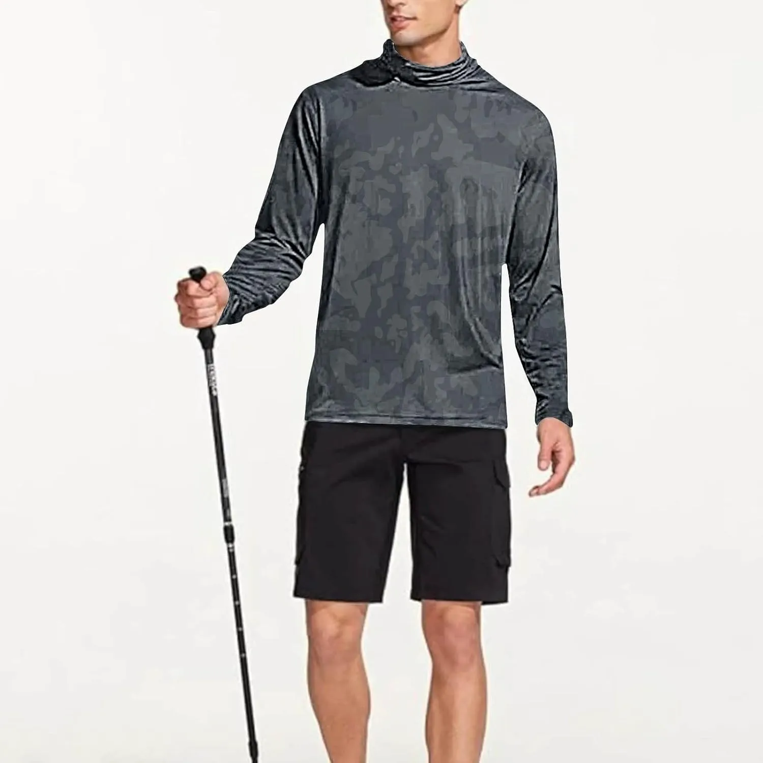UPF 50  Shirts for Men Long Sleeve UV Sun Protection Rash Guard Fishing Shirts Lightweight Sun Hoodies with Face Mask