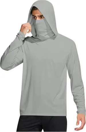 UPF 50  Shirts for Men Long Sleeve UV Sun Protection Rash Guard Fishing Shirts Lightweight Sun Hoodies with Face Mask