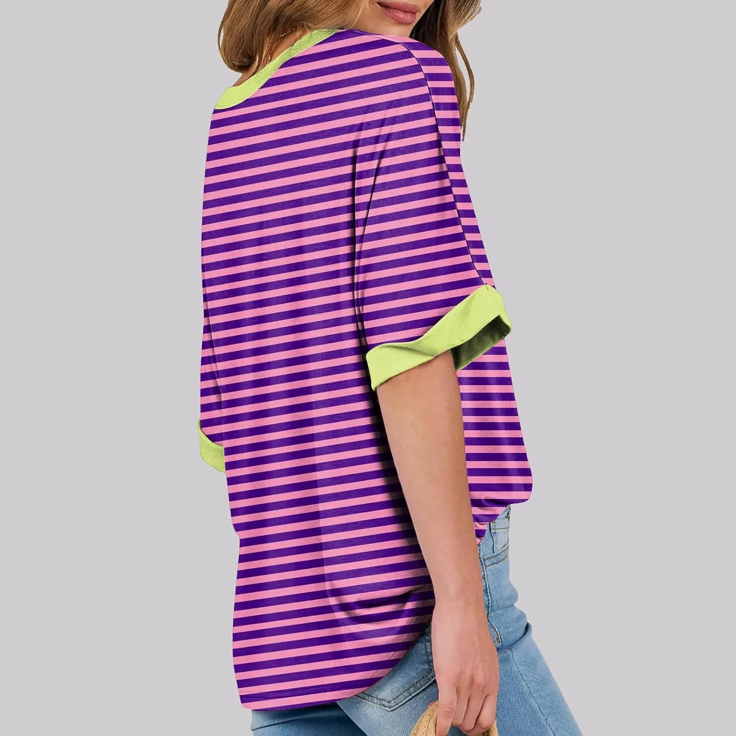 UQRZAU Shirts for Women, Striped Plus Size Birthday Outfits Crew Neck T Clothes Womens Summer Western Shirt, S, 5XL