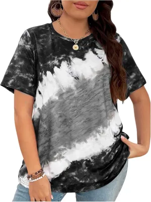 Verdusa Women's Plus Size Tie Dye Vintage Graphic Tees Round Neck Hiphop T Shirt